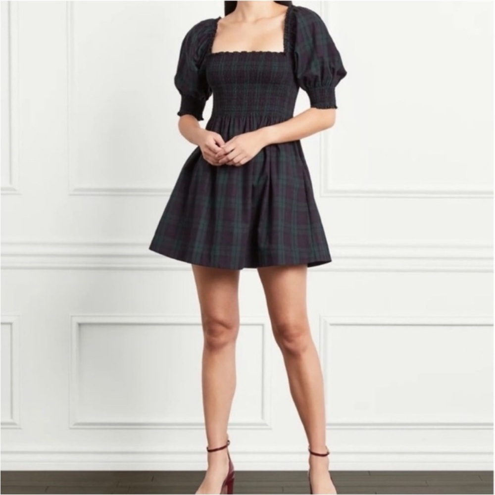 Hill House Athena Plaid Blackwatch Tartan Mini Puff Sleeve Nap Dress Size XS